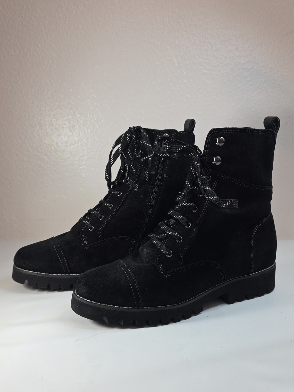 DONALD J PLINER WOMENS EASE WAXY SUEDE MID-CALF COMBAT BOOTS BLACK SIZE 9